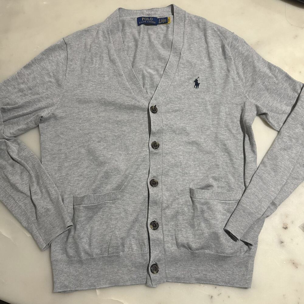 Polo Ralph Lauren 100% Pima Cotton Button Cardigan Sweater Light Gray Men's S